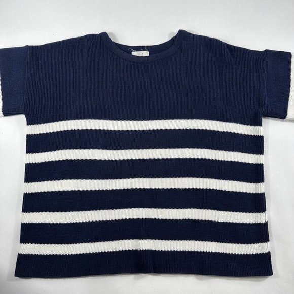 ICON Womens Striped Crew Neck Sweater One size Navy Knit Relaxed Fit Pullover - Picture 1 of 9